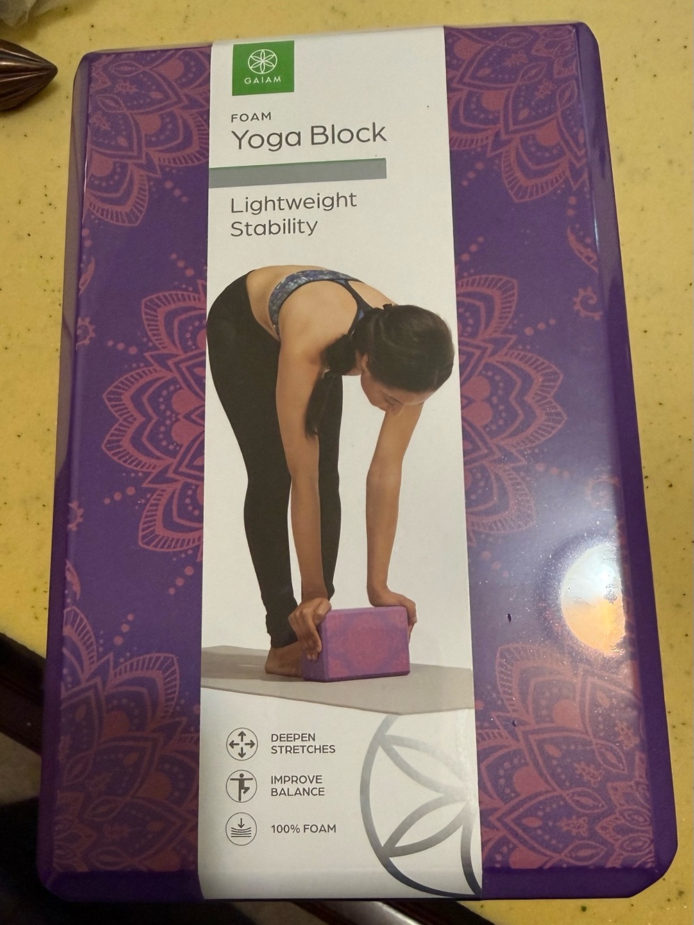 GAIAM Purple Floral Pattern Foam Yoga Block